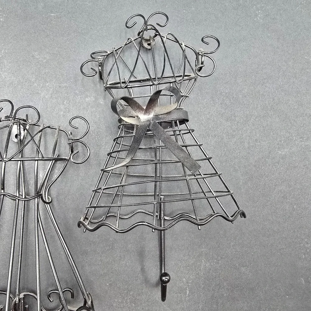 Set of 3 Black Metal Wire Dress Form Wall Hooks Parisian Boutique Decor